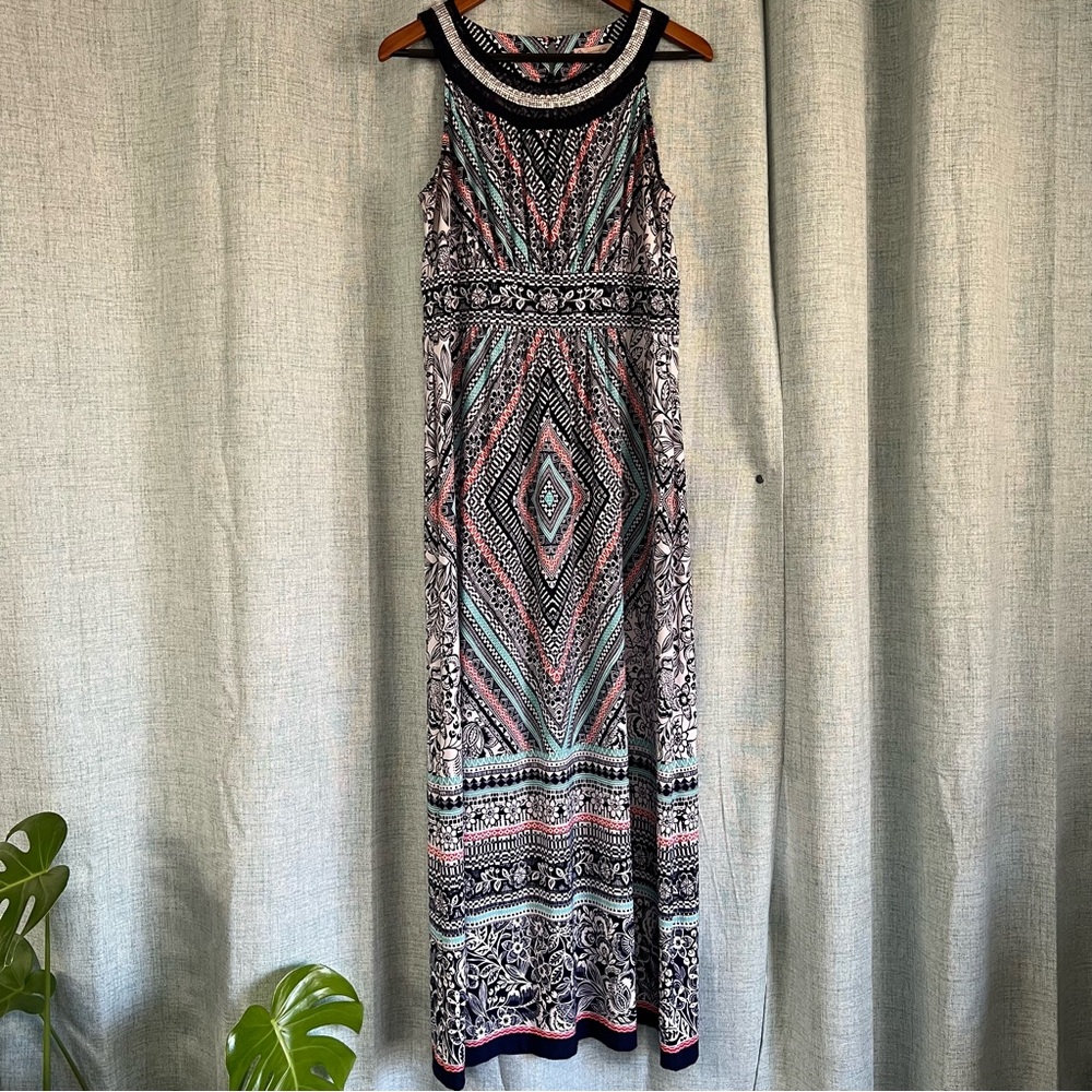 Blue and Red Sleeveless Halter Maxi Sundress